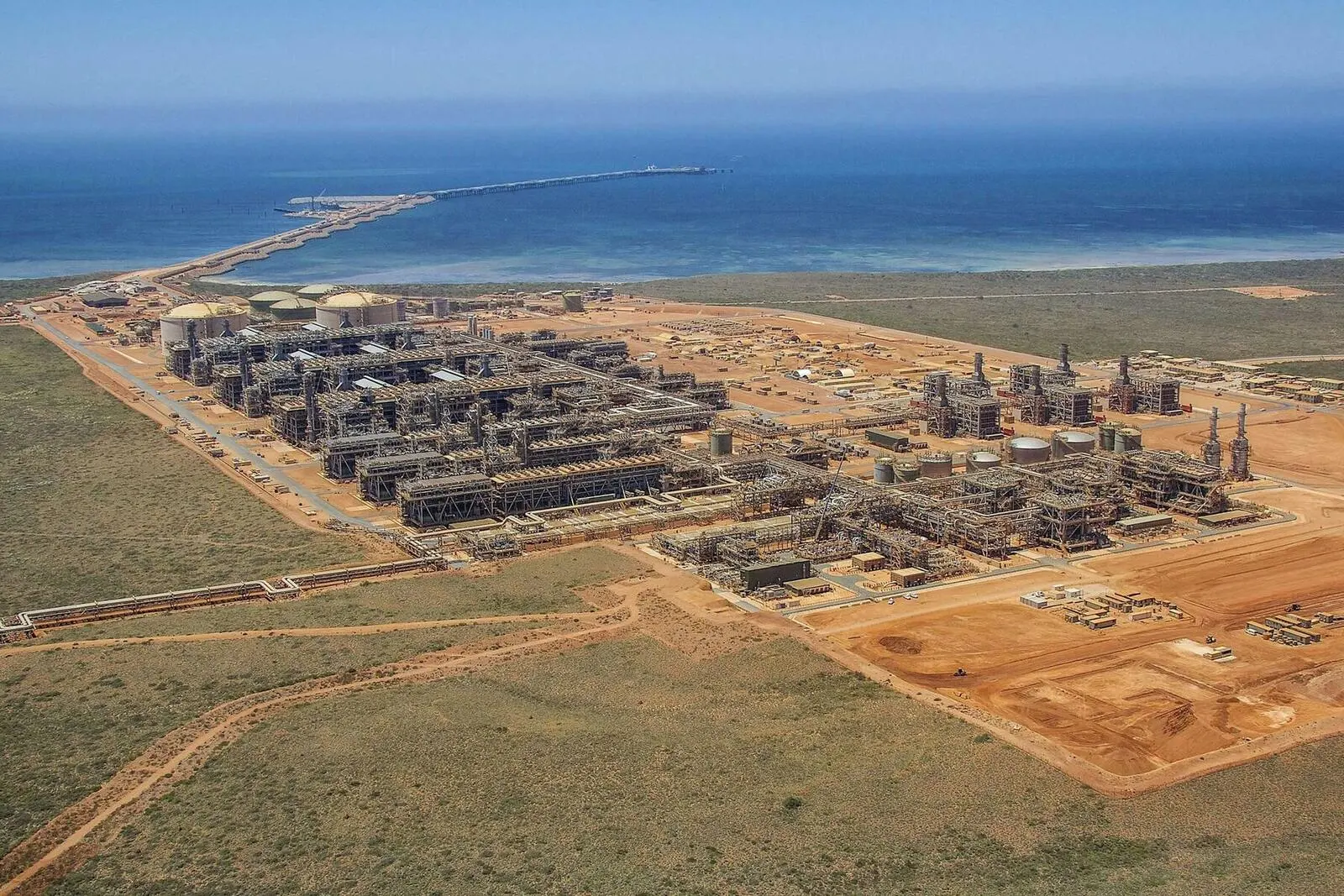 Aerial view of the Gorgon LNG plant on Barrow Island, Western Australia